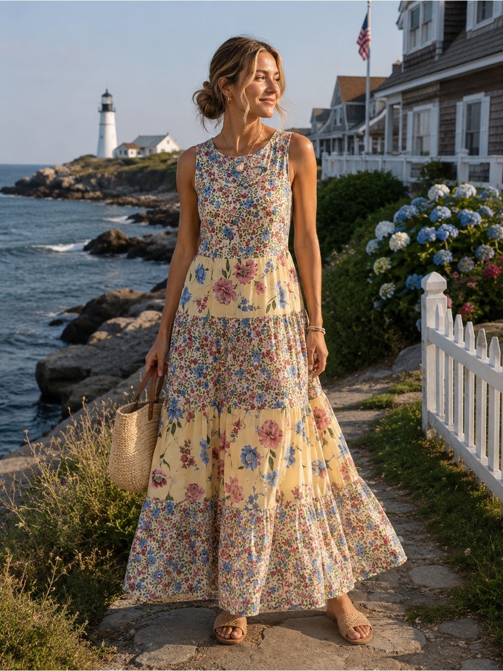 Floral Sleeveless Maxi Dress modest cottage 90s